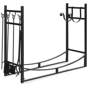 36 Inch Fireplace Log Holder with Kindling Holders and Shovel