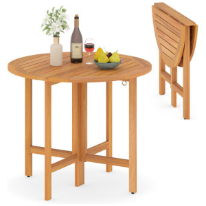 36 Inches Outdoor Folding Round Dining Table with Slatted Tabletop