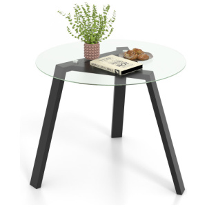 36 Inches Round Glass Dining Table for 4 with Rubber Wood Frame-Black