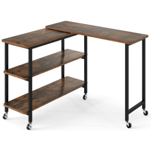 360° Rotating Sofa Side Table with Storage Shelves and Wheels-Rustic Brown