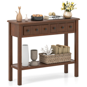 38 Inch Rustic Console Table with 2 Drawers and Bottom Open Shelf-Espresso