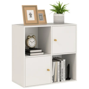 4-Cube Bookcase 3-Tier Bookshelf with Dual Anti-Tipping Kits and 2 Cabinets-White