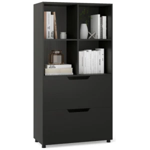 4-Cube Bookcase with 2 Drawers 51 inch 5-Tier Tall Freestanding Bookshelf-Black