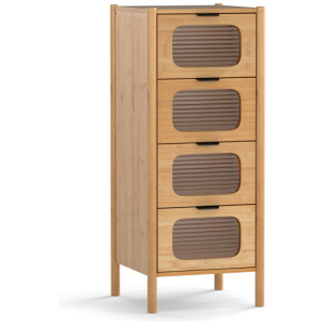 4-Drawer Dresser Bamboo Storage Cabinet with Fluted Tempered Glass Drawers-Natural