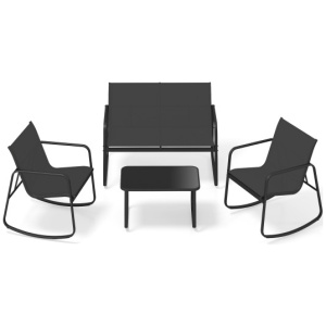 4 PCS Patio Furniture Set Outdoor Rocker Chair Conversation Set-Black