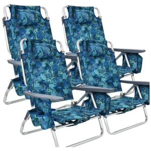 4-Pack 5-Position Outdoor Folding Backpack Beach Reclining Chair with Pillow-Navy