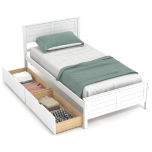 4-Piece Bedroom Furniture Set with Twin Size Bed Frame, Entryway Bench, Vanity Desk and Jewelry Armoire