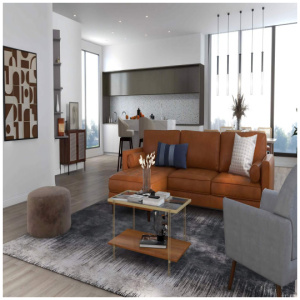 4-Piece Home Furniture Set with 2 Swivel Bar Stools, Kitchen Sideboard, Sectional Sofa & Glass Coffee Table