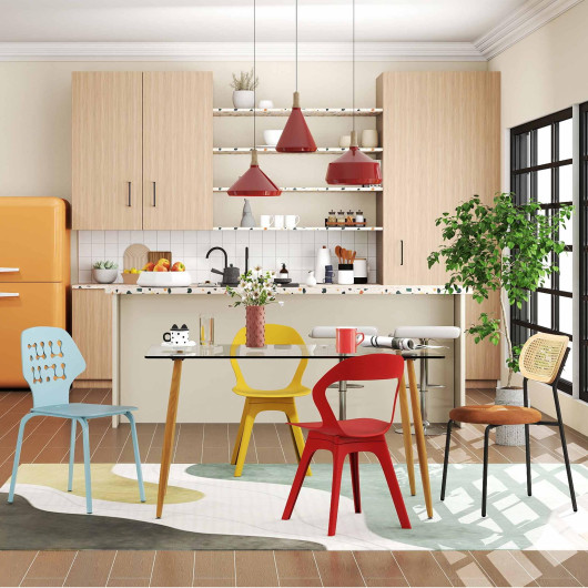 4-Piece Modern Dining Set with Chairs Bar Stools Dresser and Glass Dining Table