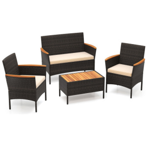 4 Piece Patio Wicker Sofa Set 2 Rattan Chairs and Loveseat with Table-Brown