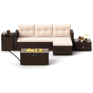 4 Pieces Outdoor Furniture Set with 32 Inch Fire Pit Table and Propane Tank Cover