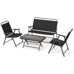 4 Pieces Patio Folding Furniture Set with SPC Coffee Table and Patio Chairs-Black