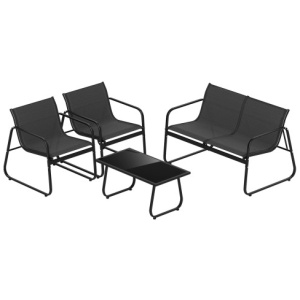 4 Pieces Patio Furniture Set Fabric Lawn Chairs and Loveseat with Glass Coffee Table