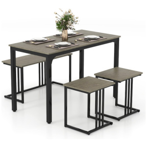 4 Pieces Space-Saving Dining Table Set with Bench and 2 Stools-Oak