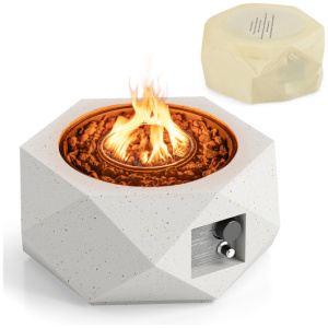 40000 BTU 28 Inch Hexagon Terrazzo Propane Fire Pit Table with Stainless Steel Burner