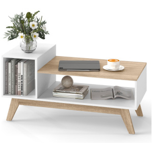 43 Inch Coffee Table with Stepped Tabletop and Storage Compartments-White