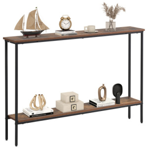 44 Inch Console Table with Shelf with Dual Anti-Tipping Kits-Rustic Brown
