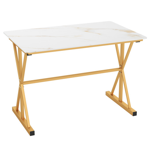 44 Inches Sintered Stone Dining Table with Metal Frame and Faux Marble Tabletop-White