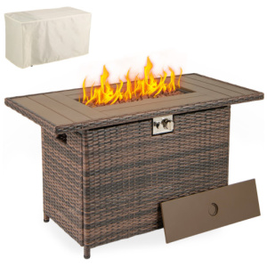 44.5 Inch Propane Fire Pit Table Rattan Gas 2-in-1 with Stainless Steel Burner-Brown