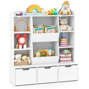 47" Children Bookcase Toy Storage Organizer Versatile Storage Cabinet-White