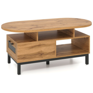 47 Inch Oval Coffee Table with Storage and Open Compartments for Living Room-Natural