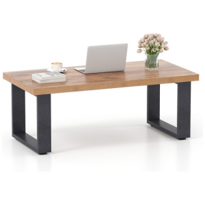 47 inch Farmhouse Style Rustic Coffee Table with Thickened Tabletop and Natural Wood Texture-Oak