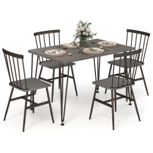 5-Piece Dining Table Set for 4 with 360° Swivel Feet for Small Place-Grey Oak