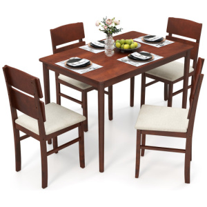 5-Piece Dining Table Set with High Curved Back for 4 People-Walnut