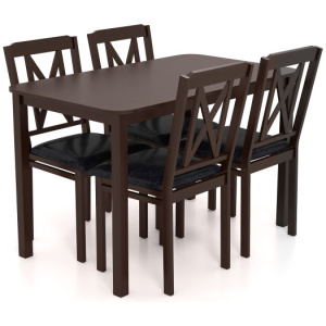 5-Piece Dining Table Set with Wide Tabletop and Rubber Wood Legs-Black