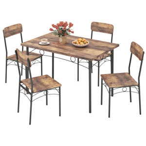 5-Piece Industrial Dining Table Set for 4 for Small Place Apartment-Brown