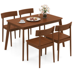 5 Piece Wood Dining Table Set with Rubber Wood Frame and 4 Chairs-Walnut