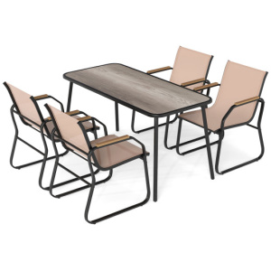 5 Pieces Patio Dining Set with Rectangular Table and Fabric Chairs-Brown