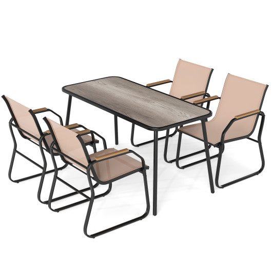 5 Pieces Patio Dining Set with Rectangular Table and Fabric Chairs-Brown