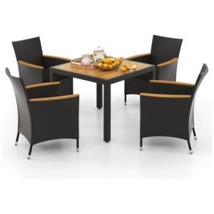 5 Pieces Patio Dining Table Set for 4 with Umbrella Hole-Black