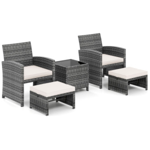 5 Pieces Patio Furniture Set PE Wicker Outdoor Lounge Chairs with 2 Ottomans-White