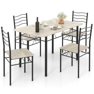 5 Pieces Wood Metal Dining Table Set with 4 Chairs-Natural