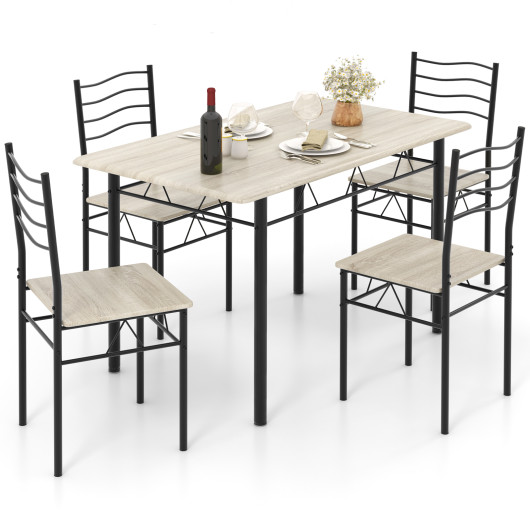 5 Pieces Wood Metal Dining Table Set with 4 Chairs-Natural