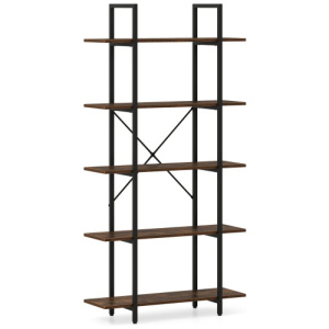 5-Tier 62 Inch Tall Vintage Industrial Bookcase with Open Storage Shelves-Rustic Brown