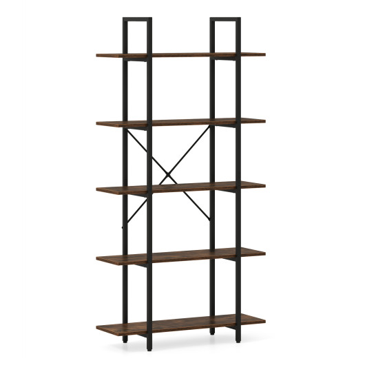 5-Tier 62 Inch Tall Vintage Industrial Bookcase with Open Storage Shelves-Rustic Brown