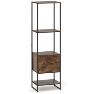 5-Tier Narrow Bookcase with 4 Open Shelves and Storage Drawer-Rustic Brown