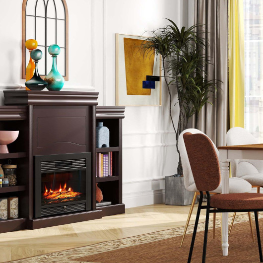 5-in-1 Complete Dining Room Set: Extendable Table, 4 Chairs, Electric Fireplace, Media Console & Bamboo Sideboard