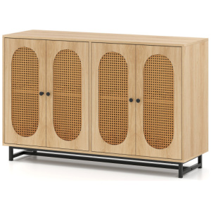 50 Inch Buffet Sideboard Cabinet with 4 Rattan Doors and Adjustable Shelves-Natural