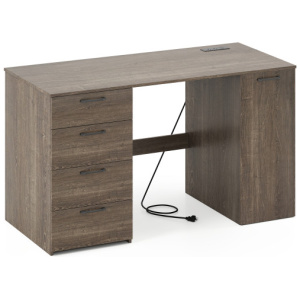 53 Inches Computer Desk with Power Outlets and 4 Storage Drawers-Gray