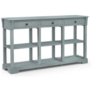 58 Inch Retro Console Table with 3 Drawers and Open Shelves Rectangular Entryway Table-Blue
