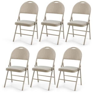 6 Pack Folding Chairs Portable Padded Office Kitchen Dining Chairs-Beige