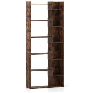 6-Tier Bookshelf Wooden Bookcase with 2 Anti-Tipping Kits Open Display Shelf-Rustic Brown