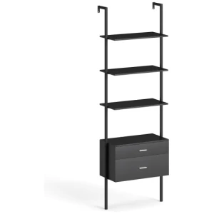 6-Tier Ladder Bookcase with 2 Drawers and Metal Frame-Black