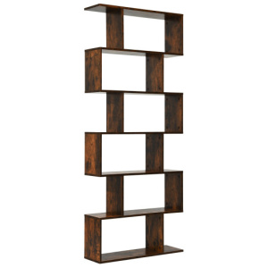6 Tier S-Shaped Bookshelf Storage Display Bookcase Decor Z-Shelf -Coffee