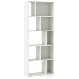 63 Inch 5-Tier Geometric 10-Cube Bookshelf Tall Bookcase-White