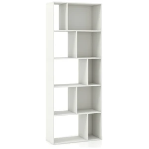 63 Inch 5-Tier Geometric 10-Cube Bookshelf Tall Bookcase-White